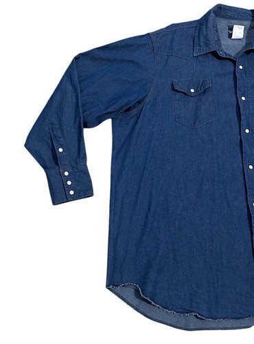 Wranger Denim Jean Shirt Men Size 3X Blue Pearl Snap Long Sleeve Western - Picture 3 of 10