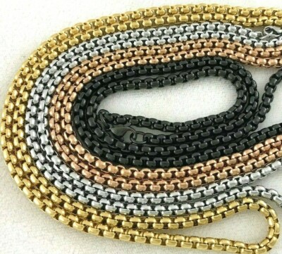 14k Gold Rose Silver Black Round Rolo Box Chain Choker Necklace Anklet Bracelet