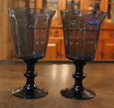 2 Lenox Antique Dark Blue Water Wine Glass Goblets Hand Blown 6.7" tall 10 ounce