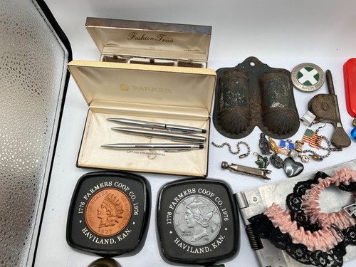 Junk Drawer Lot - Pendants, Bells, Hand Mixer, Pens, Coasters, Clips, Spatula - Picture 2 of 5