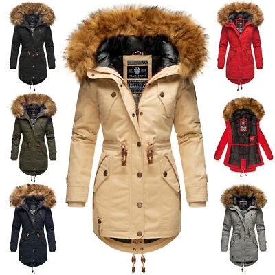 Marikoo Damen Winter Jacke Kurz Mantel Parka Kapuze warm Kunstfell La Viva Princ - Bild 1 von 4