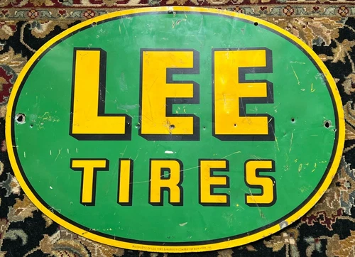 Very Rare Vintage LEE Tire Double Sided Heavy Metal Sign