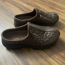 Easy Spirit Size 6 Brown Silver Glitter Mule Slip On Shoes