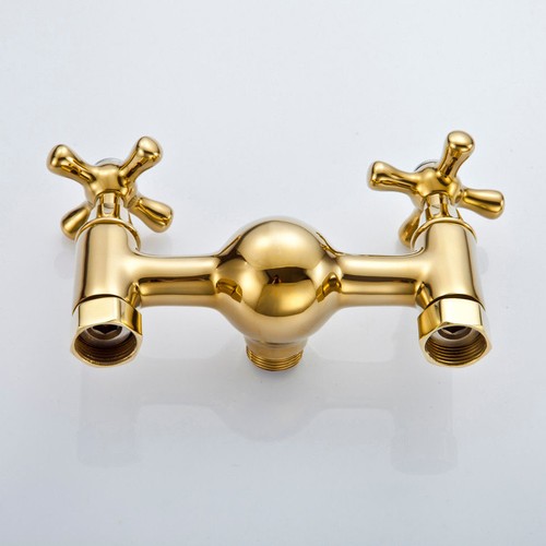 Gold Bathroom Rainfall Spout Shower Faucet Set Mixer Round Shower Head Mixer Tap - Picture 3 of 5