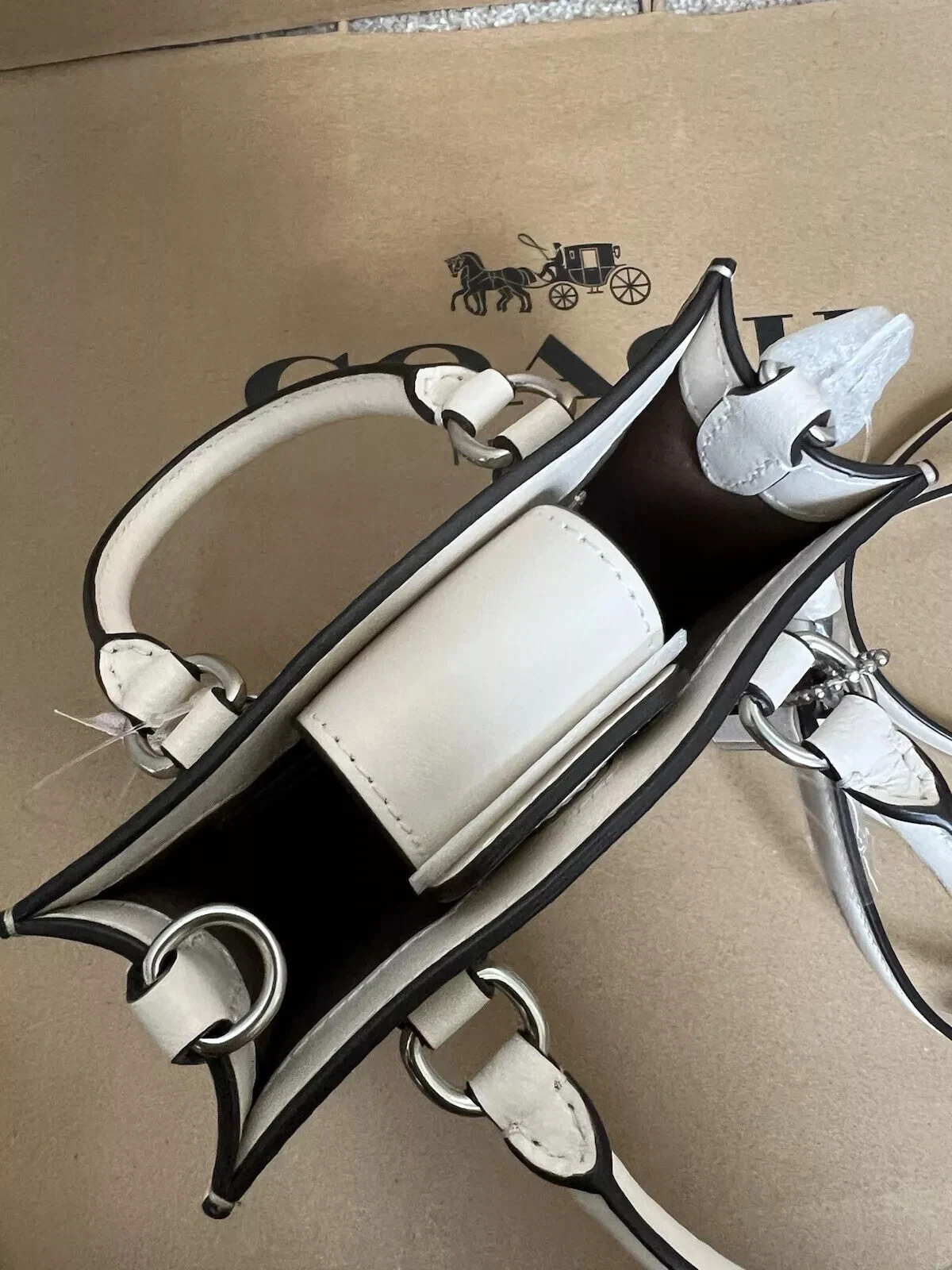 Mini borsa Coach CJ494 North South nuova con etichette in tela firmata IN GESSO KAKI CHIARO