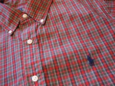 NWT - Mens RALPH LAUREN Red Plaid Long Sleeve Cotton Dress Shirt 16 - 34/35 