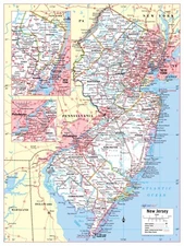 New Jersey State Wall Map Large Print Poster - 24"Wx32"H