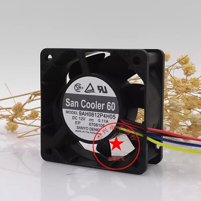 Sanyo 9AH0612P4H05 6025 DC12V 0.11A 6CM 4-Wire Dual Ball Cooling Fan