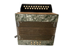 Vintage Button Accordion, Pearl Green, Working, Needs Tuning Service