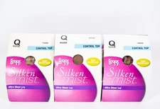 3 L'eggs Silken Mist Ultra Sheer Leg Control Top Run Resistant NUDE Size Q Tight
