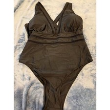 NWT Black One Piece Swim Suit Criss Cross Back Bust and Waist Detail New 24W
