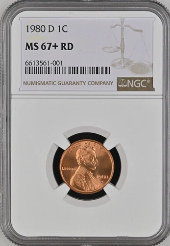 1980-D  1C RD Lincoln Memorial One Cent  NGC MS67+RD    6613561-001