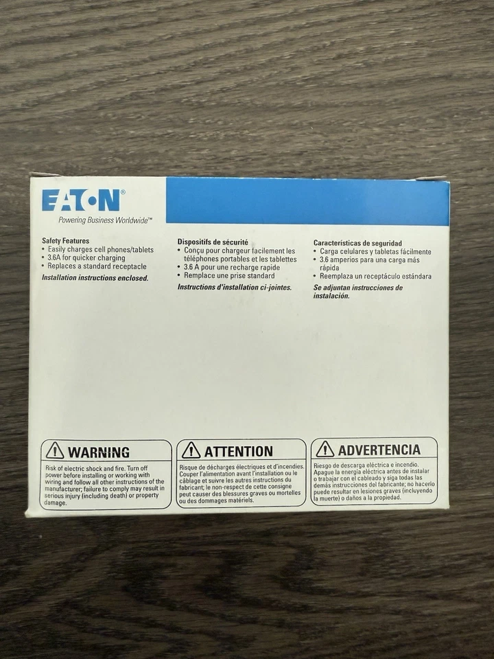 Eaton 15A 125V/AC/ Duplex Receptacle With USB A & C Charge Ports (3-Pack) - Image 2 of 2