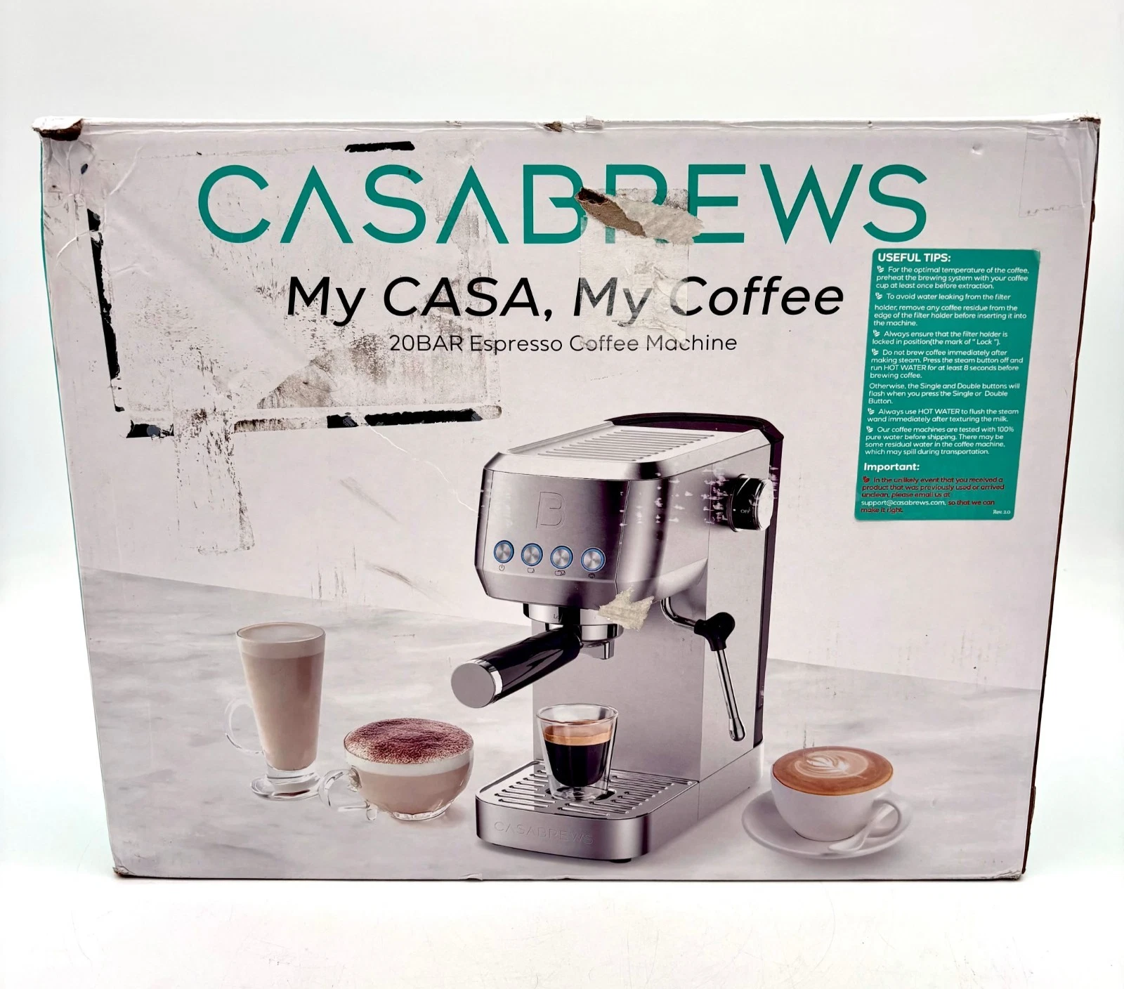 Casabrews 20 Bar Stainless Steel Coffee Maker with Built-in Milk Frother
Opens in a new window or ta