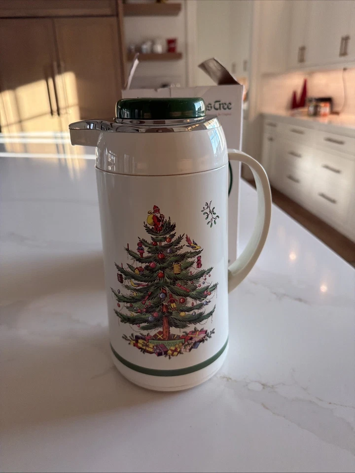 Vintage Spode Christmas Tree Thermal Carafe Thermos Pot Coffee Tea Hot Water - Image 2 of 4