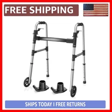 Lightweight Folding Walker with 5" Wheels and Skis – Supports Up to 350 lbs f...