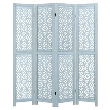 4 Panel Folding Room Divider Triangle Openwork Carving Privacy Screen Blue