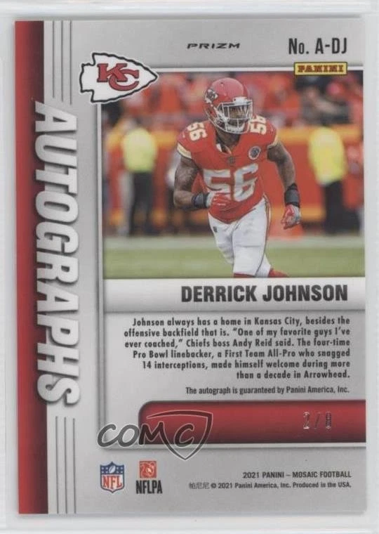 2021 Panini Mosaic Choice Black Gold Prizm /8 Derrick Johnson #A-DJ Auto - Image 2 of 2