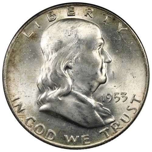 1953-D Franklin Half Dollar BU+ Uncirculated Better Date FULL BELL LINES A2853
