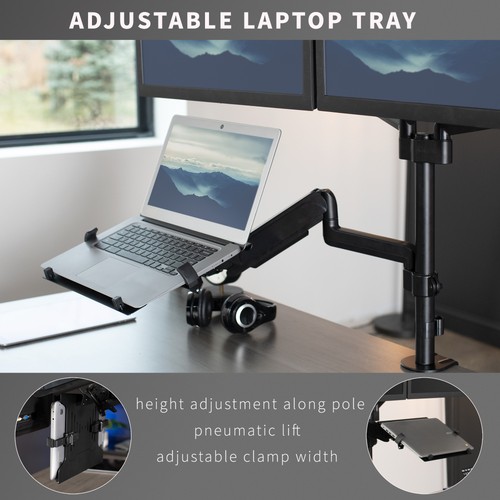 VIVO Black Dual 17" to 32" Monitor and Laptop Pneumatic Arm Desk Mount - 第 8/8 張圖片