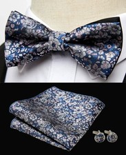 Vintage Men Cufflinks Handkerchiefs Bowtie Sets 3pcs Jacquard Floral Paisley