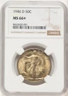 1946-D 50C Walking Liberty Half Dollar NGC MS66+