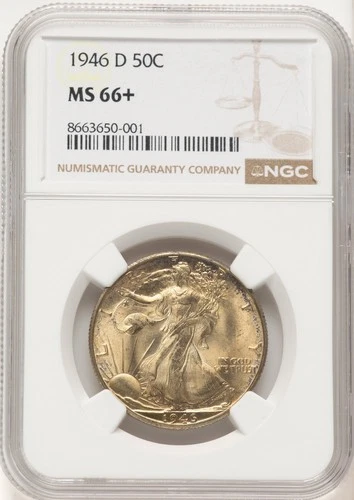 1946-D 50C Walking Liberty Half Dollar NGC MS66+