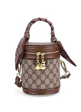 Designer Inspired Two Tone Crossbody Brown/Grey Scarf Detail Bucket Bag NEW