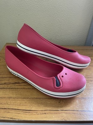 Crocs Damen-Ballerinas Schuhe rot Slipper bequem Damengröße 10 sehr guter Zustand Kreuzband