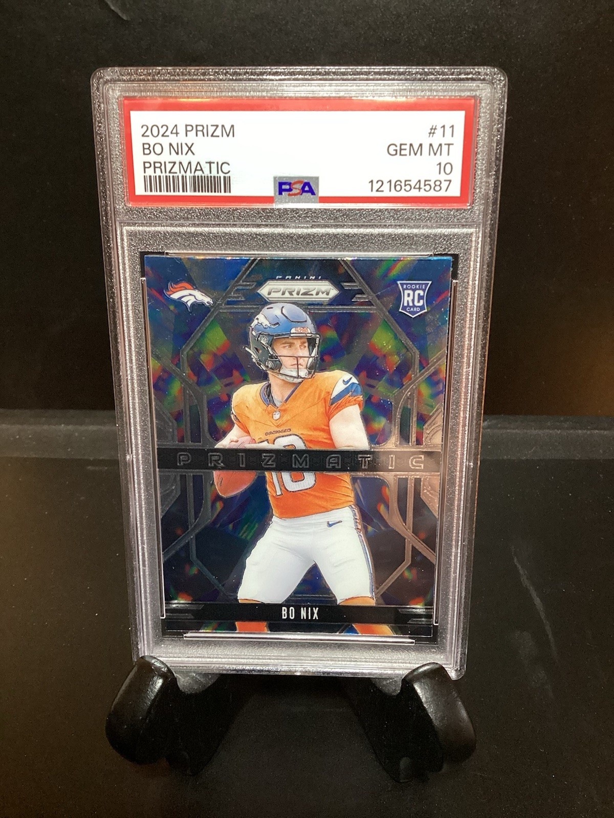 2024 Bo Nix Panini Prizm Prizmatic GREEN ICE #11 ROOKIE RC PSA 10
