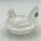Vintage 5” Fenton Iridescent Clear Carnival Rooster Hen On A Nest With STICKERS