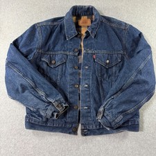 Vintage Levis 70401 0824 Flannel Lined Denim Trucker Jacket Made in USA Blue 44