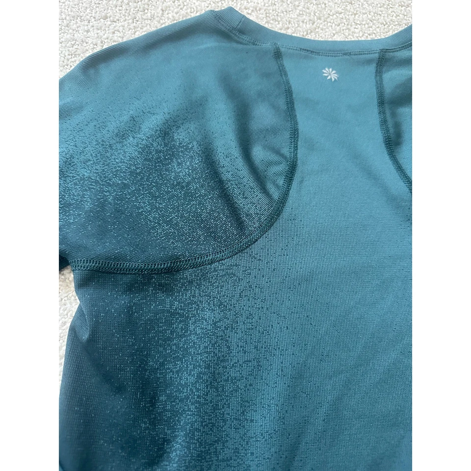 Athleta длинным рукавом текстурированный Athletic Топ женщин размер маленький синий зеленый тренировки - Изображение 3 из 4