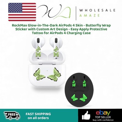 RockMax Glow-in-The-Dark AirPods 4 Skin - Butterfly Wrap Sticker with Custom Art