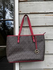 New With Tags Michael Kors Tote Bag Bucket Purse With Red Leather Trim And Strap