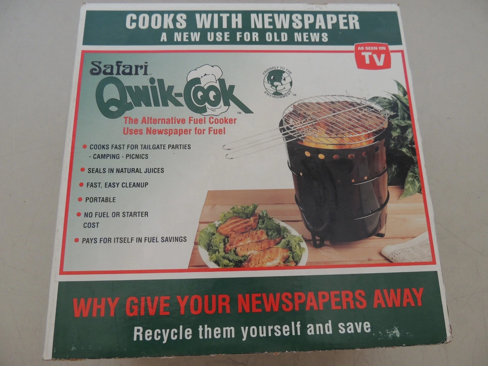 Vtg Never Used Safari Quick Cook Portable Grill W/ Box: USES NEWSPAPER as FUEL