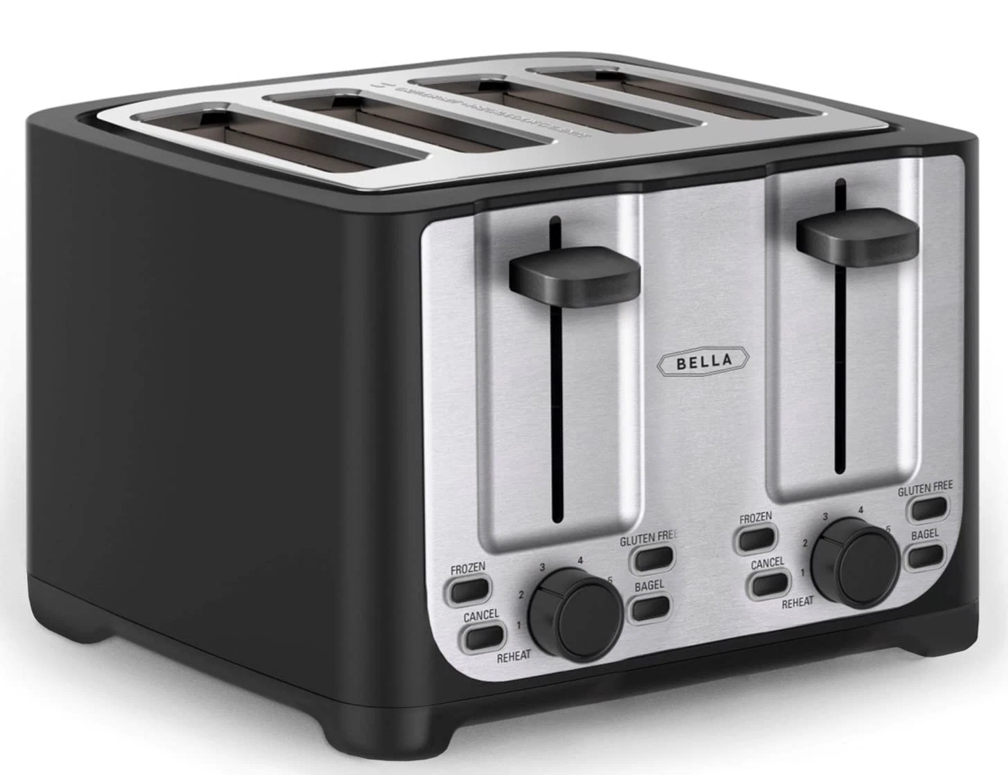 bella 4 Slice Toaster with Auto Shut Off, Extra Wide Slots & Removable Black