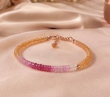 Handmade Natural Ombre Orange | Pink Sapphire Bracelet Solid 14K Rose Gold