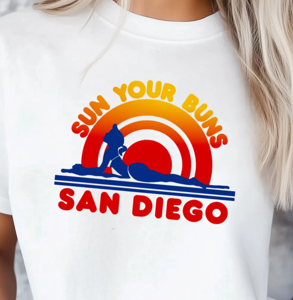 Sun Your Buns San Diego T-Shirt | Retro Beach Sunset Tee, Summerwear