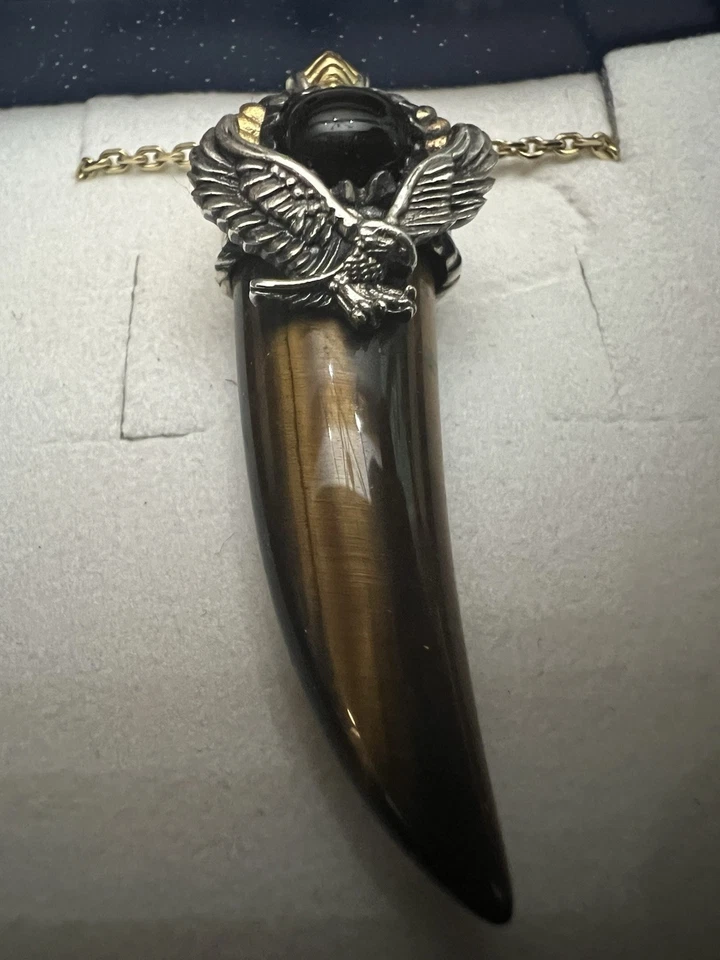 Edelstein Zahn USA Indianderreservat Tiegerauge und Blauer St. Goldkette 68cm - Bild 3 von 4