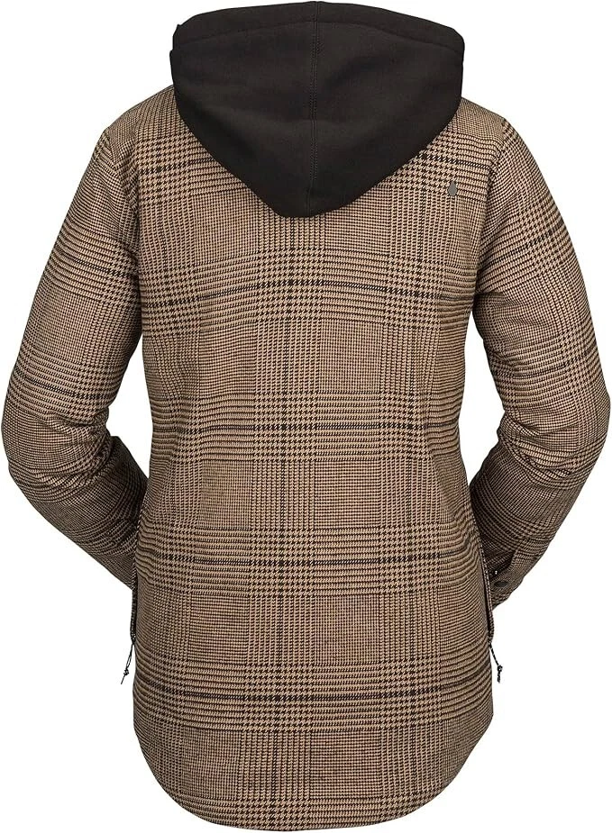 Volcom Women's M Hooded Flannel Jacket CARAMEL HOUNDSTOOTH Check BLACK SNOWBOARD - Image 2 of 4
