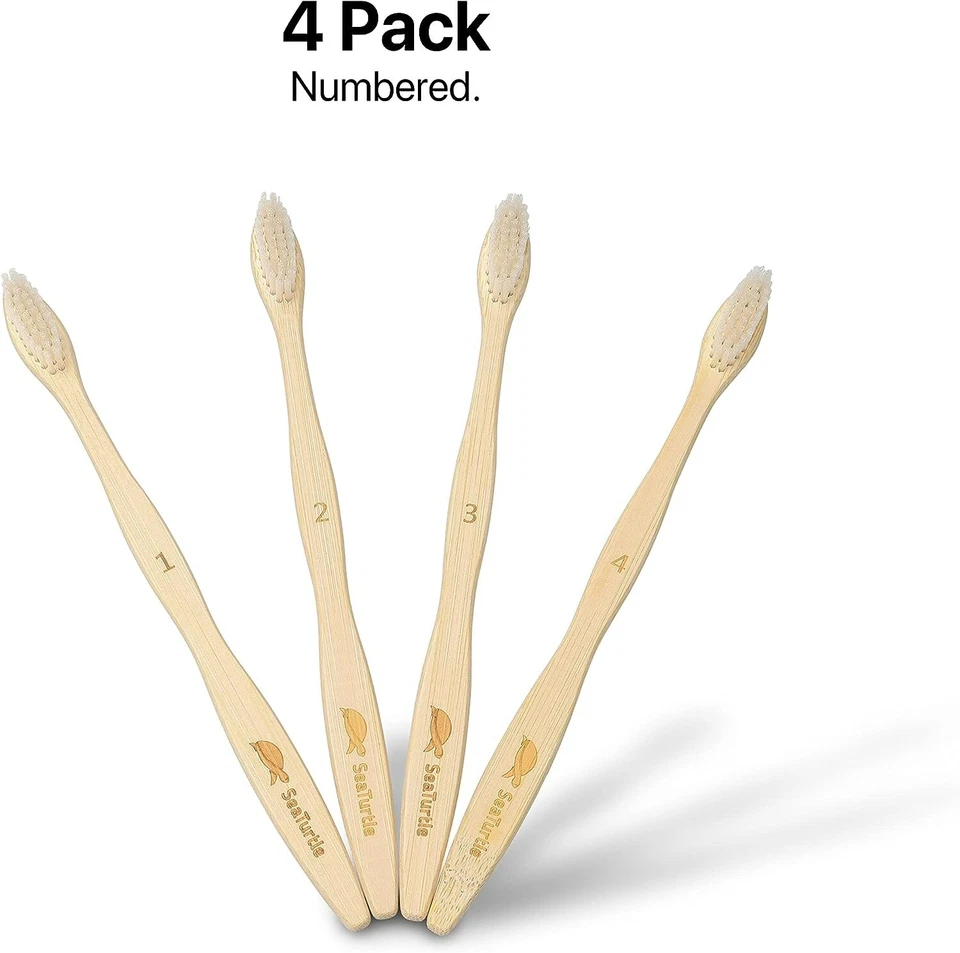 Cepillo de dientes de bambú con cerdas a base de plantas SeaTurtle - Paquete de 4 - Suave natural Foto 4 de 4