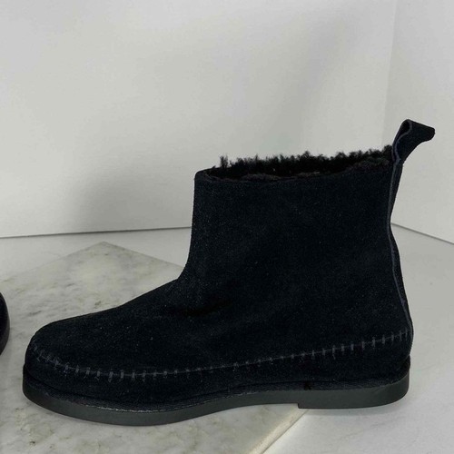 New Steve Madden Black Suede Shearling Ankle Boots - Picture 7 of 11