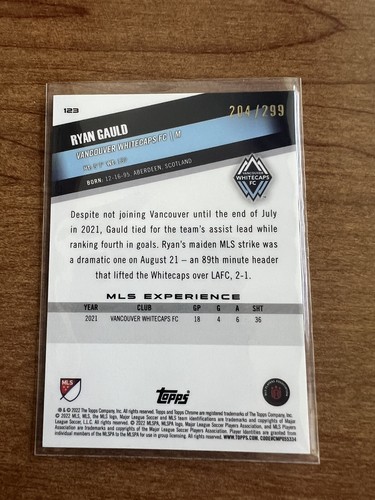 2022 Topps Chrome MLS Aqua Lava Refractor #123 Ryan Gauld RC /299 Vancouver - Picture 2 of 2