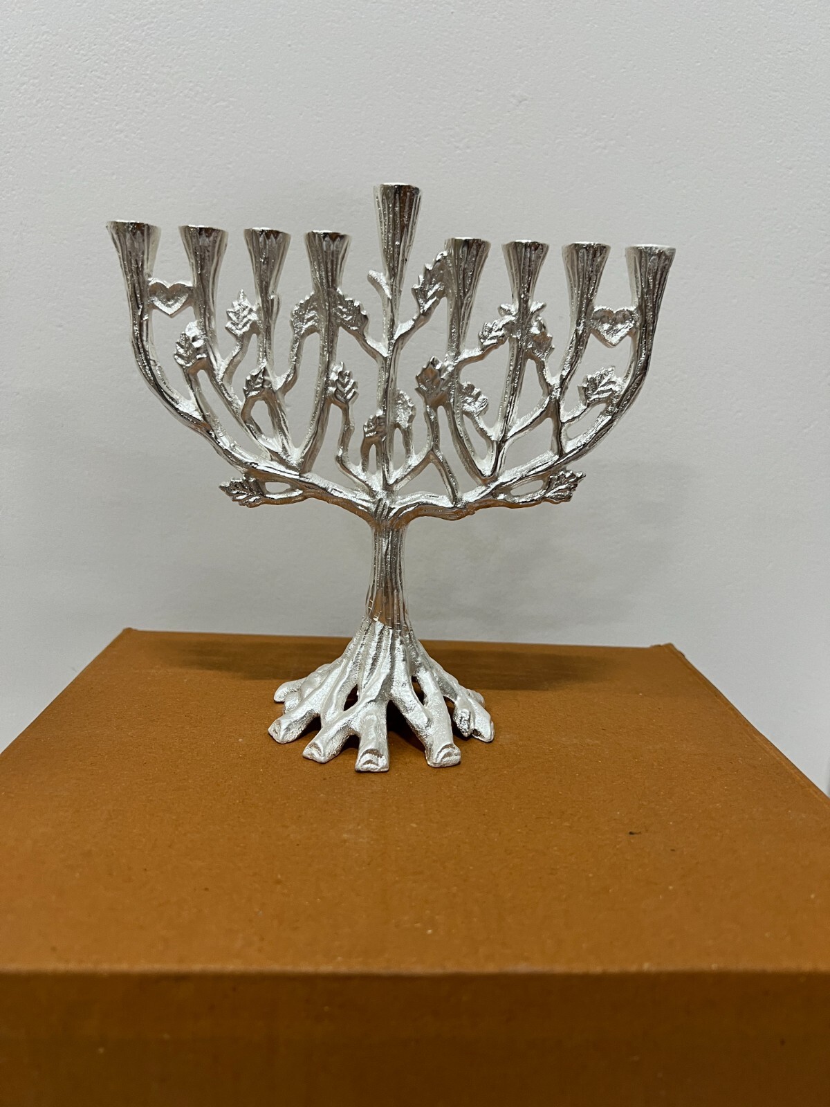 9 branch Jerusalem Menorah, Antique Hanukkah menorah Candle holder tall