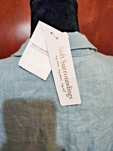 Soft Surroundings Cambout Jacket Large Aqua Stormy Linen Crepe Sleeve Blazer New - Picture 6 of 12