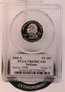 2002-S Indiana State Quarter PCGS PR69DCAM GENUINE BEAUTIFUL COIN