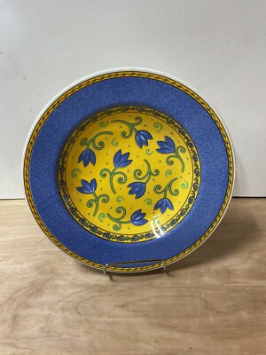 Furio Home Soup Bowl Made in Italy Yellow Blue Flowers 9 