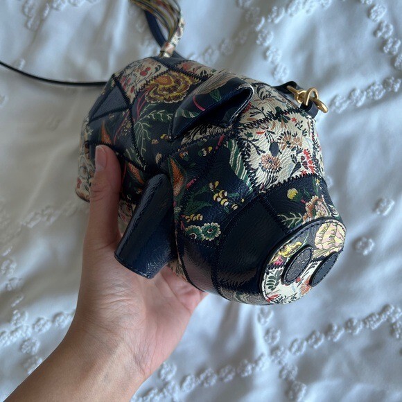 Rare Tory Burch Peggy the Pig Navy Patchwork Mini Bag image 3