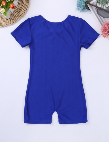 UK Kid Boys Girls Short Sleeve Gymnastic Leotard Ballet Dance Biketard Bodysuit - Picture 56 of 72